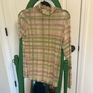Pilcro Anthropologie Plaid Turtleneck Top Mesh Size M